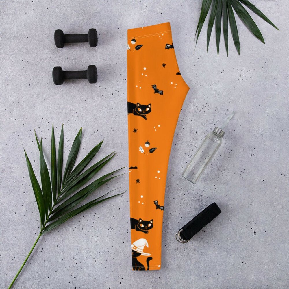 Halloween Themed Leggings featuring witch cat